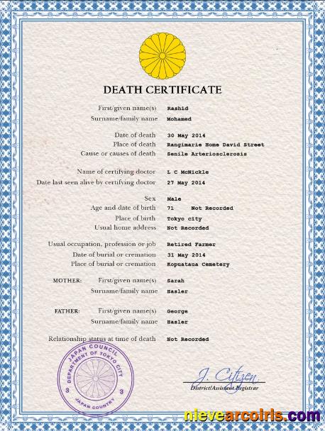 Japan vital record death certificate